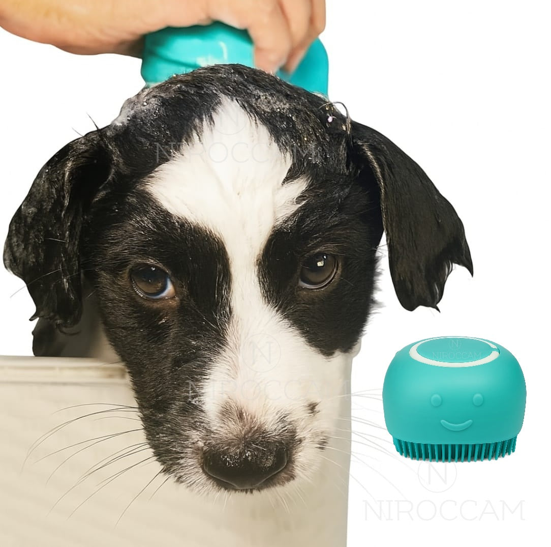 NIROCCAM Pet Grooming Bath Brush with Shampoo Dispenser